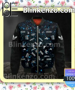 Adidas Logo Print Blue Particles On Black Military Jacket Sportwear