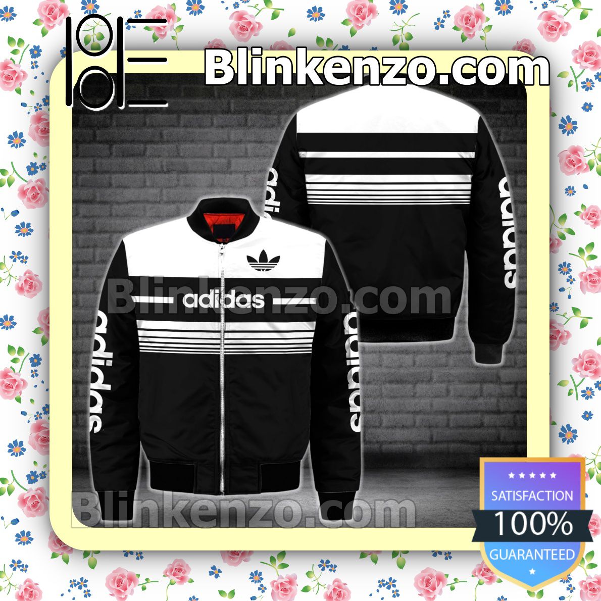 Adidas Luxury Black With White Horizontal Stripes Military Jacket Sportwear