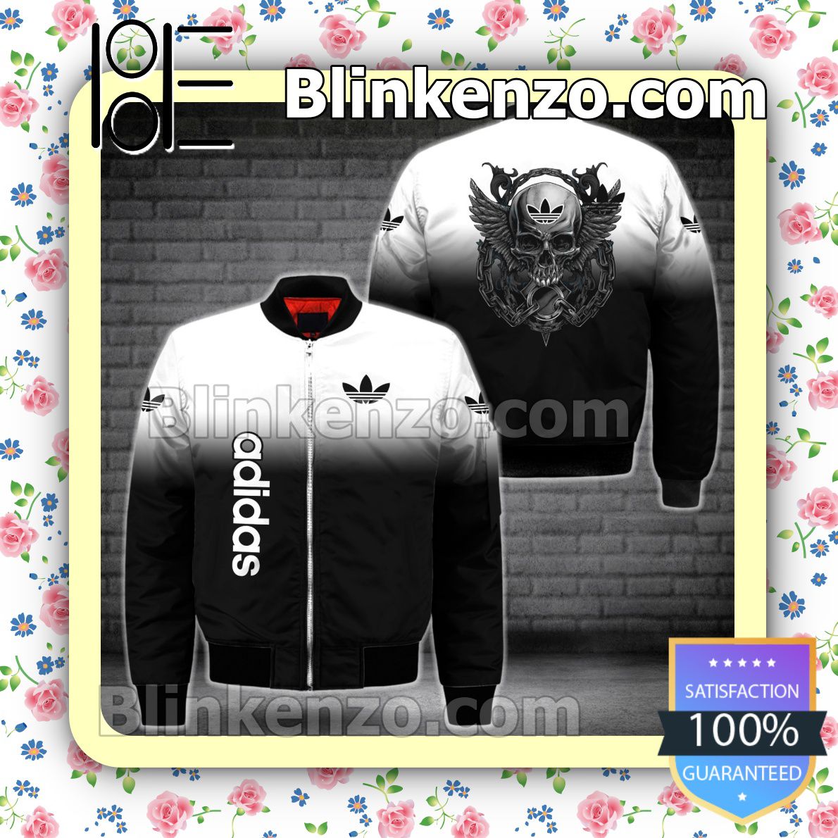 Adidas Skull Black And White Gradient Military Jacket Sportwear