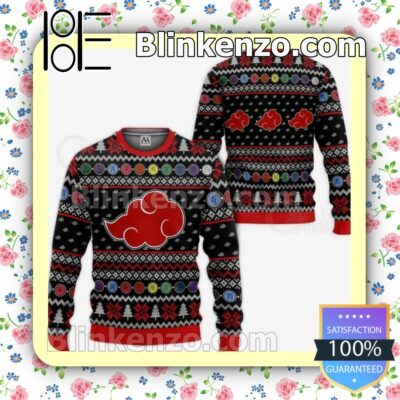 Akatsuki Naruto Anime Red Cloud Christmas Pullover Sweaters