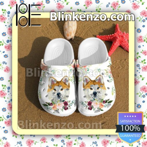 Akita Inu Dog And Flower Clogs