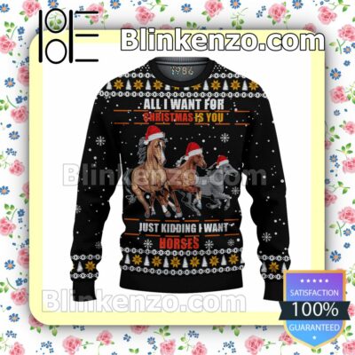 All I Want For Christmas Í You Just Kidding I Want Horses Christmas Pullover Sweaters