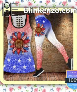 American Flag Sunflower 4th July Glitter Women Tank Top Pant Set