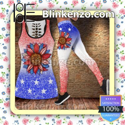 American Flag Sunflower 4th July Glitter Women Tank Top Pant Set