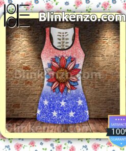 American Flag Sunflower 4th July Glitter Women Tank Top Pant Set a