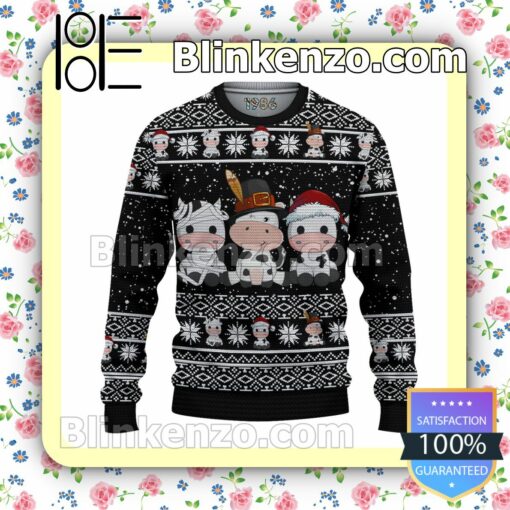 Baby Cows Black Christmas Pullover Sweaters