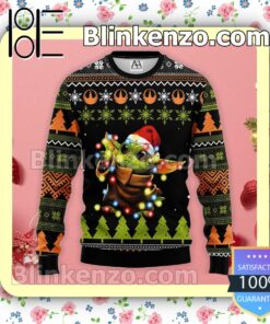 Baby Yoda Cow Colored Light Christmas Pullover Sweaters