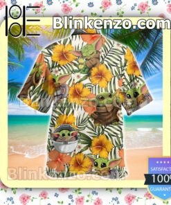 Baby Yoda Hibiscus Palm Leaf Men Shirt a