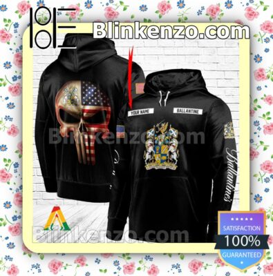 Ballantine Punisher Skull USA Flag Hoodie Shirt