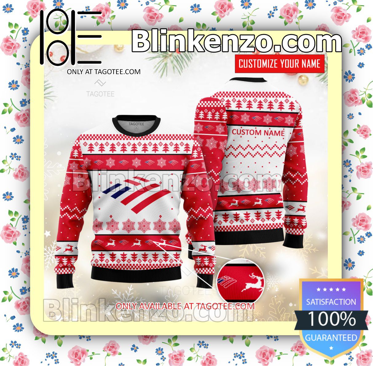 Bank of America Brand Print Christmas Sweater