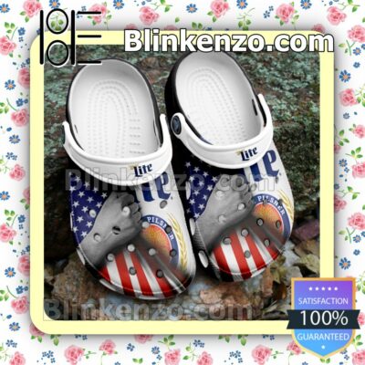 Beer Miller Lite American Flag Clogs