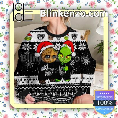 Brooklyn Nets Baby Groot And Grinch Christmas NBA Sweatshirts b
