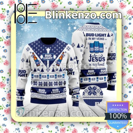 Bud Light In My Veins Jesus In My Heart Christmas Pullover Sweaters