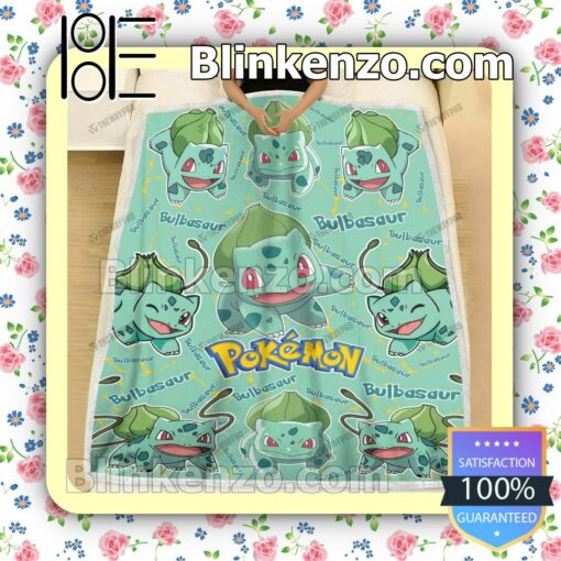 Bulbasaur Pokemon Pattern Quilted Blanket a