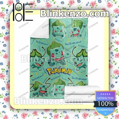 Bulbasaur Pokemon Pattern Quilted Blanket b