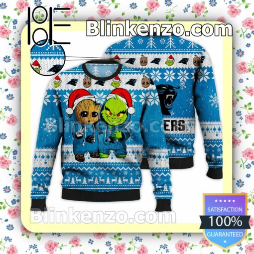 Carolina Panthers Baby Groot And Grinch Christmas NFL Sweatshirts