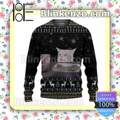 Cat Woman Yelling At Cat Christmas Pullover Sweaters