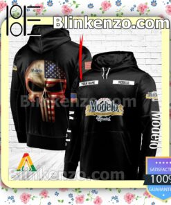 Cerveza Modelo Punisher Skull USA Flag Hoodie Shirt