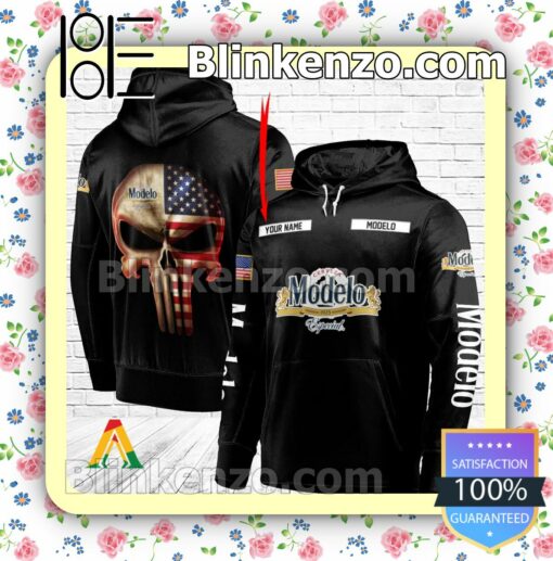 Cerveza Modelo Punisher Skull USA Flag Hoodie Shirt