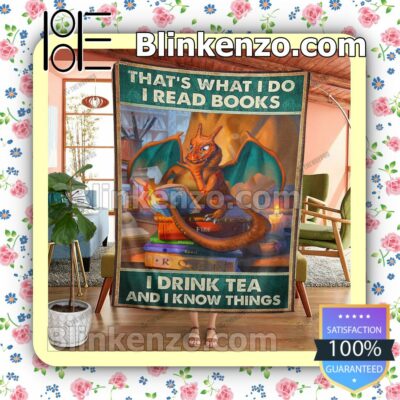 Charizard Pokemon I Read Books And I Know Things Quilted Blanket a