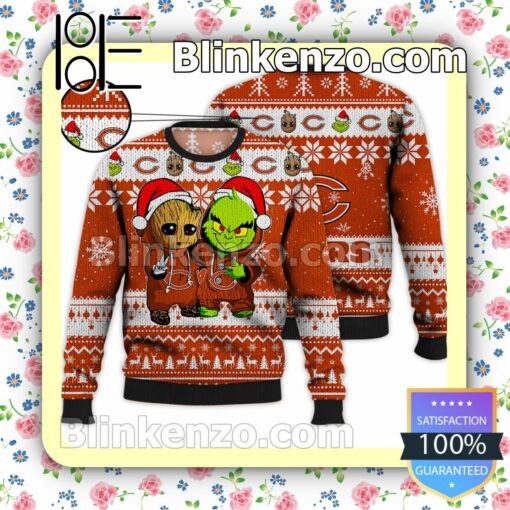 Chicago Bears Baby Groot And Grinch Christmas NFL Sweatshirts