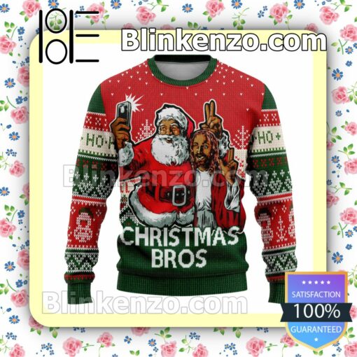 Christmas Bros Santa And Jesus Christmas Pullover Sweatshirts