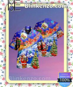 Christmas Santa Claus Riding Reindeer Sleigh Xmas Button Down Shirt a