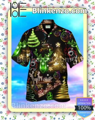 Christmas Tree And Elk Twinkle Xmas Button Down Shirt