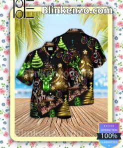 Christmas Tree And Elk Twinkle Xmas Button Down Shirt a