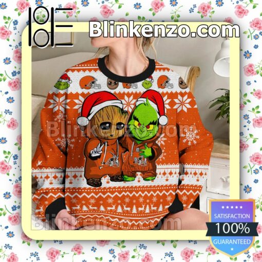 Cleveland Browns Baby Groot And Grinch Christmas NFL Sweatshirts b