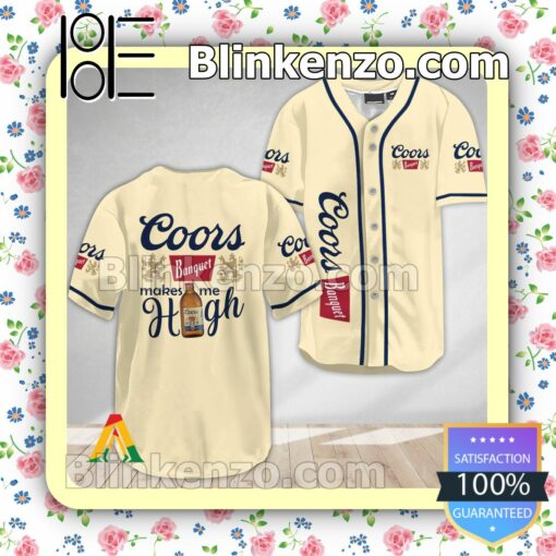 Coors Banquet Make Me High Short Sleeve Plain Button Down Baseball Jersey Team