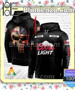 Coors Light Beer Punisher Skull USA Flag Hoodie Shirt