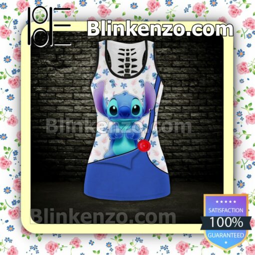 Cute Stitch Blue And White Women Tank Top Pant Set b