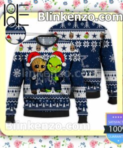 Dallas Cowboys Baby Groot And Grinch Christmas NFL Sweatshirts