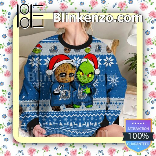 Dallas Mavericks Baby Groot And Grinch Christmas NBA Sweatshirts b