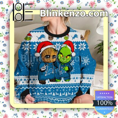 Detroit Lions Baby Groot And Grinch Christmas NFL Sweatshirts b