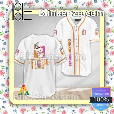 Dunkin Donut Make Me High Short Sleeve Plain Button Down Baseball Jersey Team