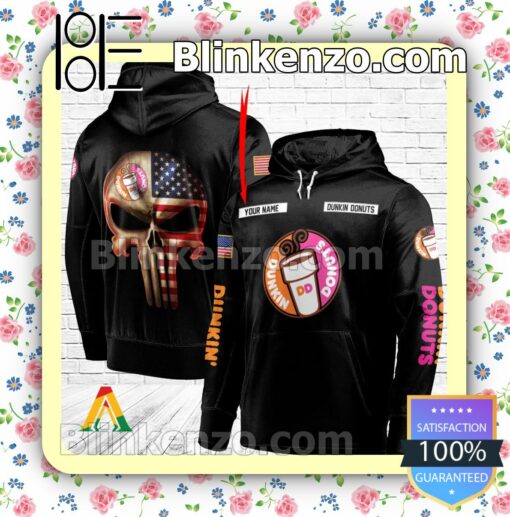 Dunkin Donut Punisher Skull USA Flag Hoodie Shirt
