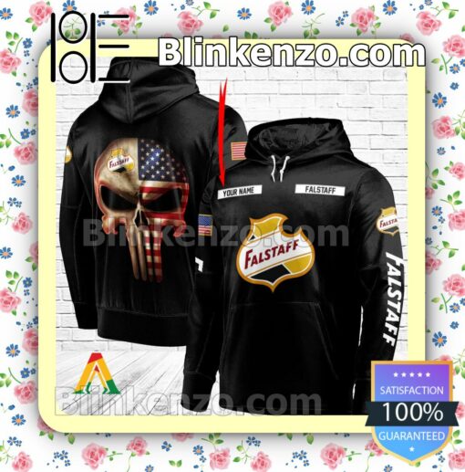 Falstaff Brewing Punisher Skull USA Flag Hoodie Shirt