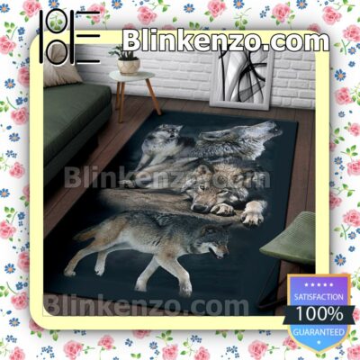 Family Wolves Washable Rugs b