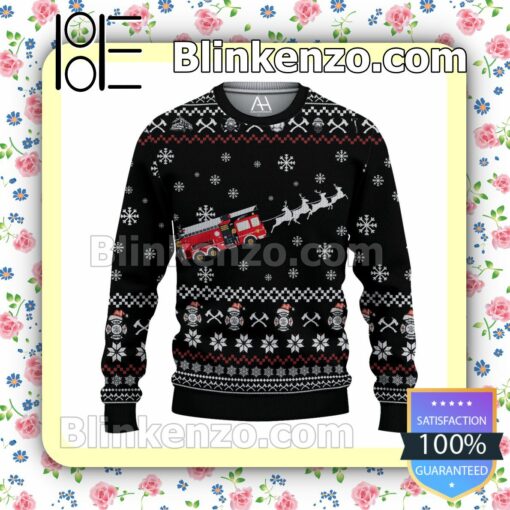 Firefighter Fire Engine Black Christmas Pullover Sweaters