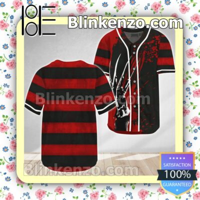 Freddy Krueger Horror Movie Halloween Short Sleeve Plain Button Down Baseball Jersey Team