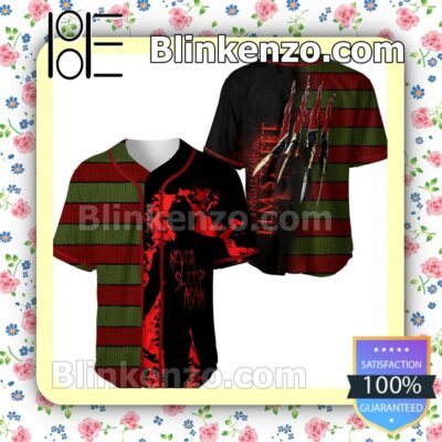 Freddy Krueger Never Sleep Again Nightmare Elm Street Short Sleeve Plain Button Down Baseball Jersey Team