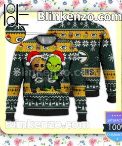 Green Bay Packers Baby Groot And Grinch Christmas NFL Sweatshirts