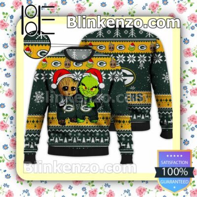 Green Bay Packers Baby Groot And Grinch Christmas NFL Sweatshirts