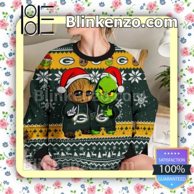 Green Bay Packers Baby Groot And Grinch Christmas NFL Sweatshirts b