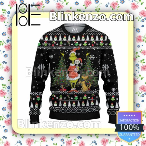 Grinch Christmas Tree Lights Christmas Pullover Sweaters