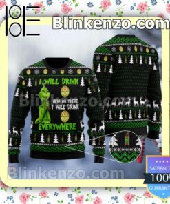 Grinch I Will Drink Ballantine XXX Ale Everywhere Christmas Pullover Sweaters