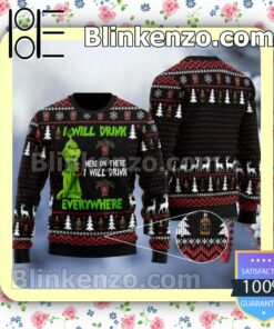 Grinch I Will Drink Jim Beam Everywhere Christmas Pullover Sweaters