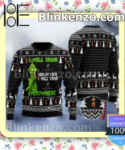Grinch I Will Drink Johnnie Walker Everywhere Christmas Pullover Sweaters